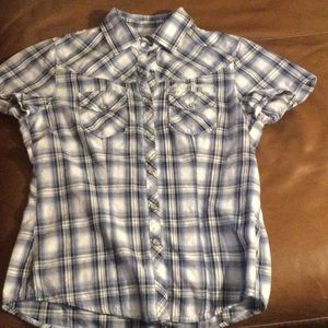 Harley Davidson blue plaid s/s button down shirt